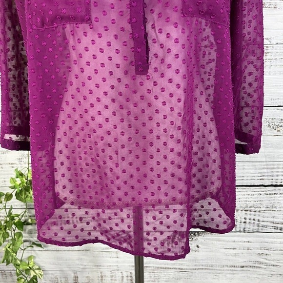 The Limited Blouse Tunic size Large Mulberry Purple Sheer Gold Pockets Lagenlook - Picture 7 of 10